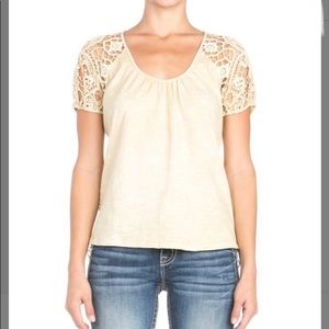🔥Light Beige Crochet Contrast Scoop Neck Top